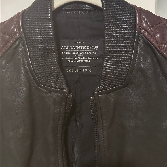 All Saints Black and Burgundy Leather Jacket - Picture 2 of 6